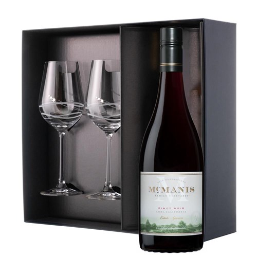 McManis Pinot Noir 75cl Red Wine And Diamante Venezia Glasses Gift Box Set